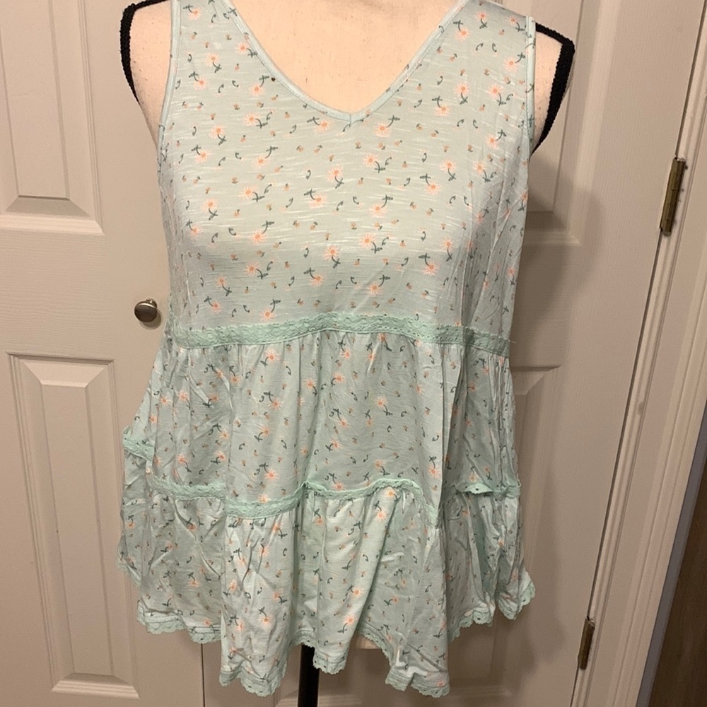 Love,Fire Mint Floral Tiered Tank Top